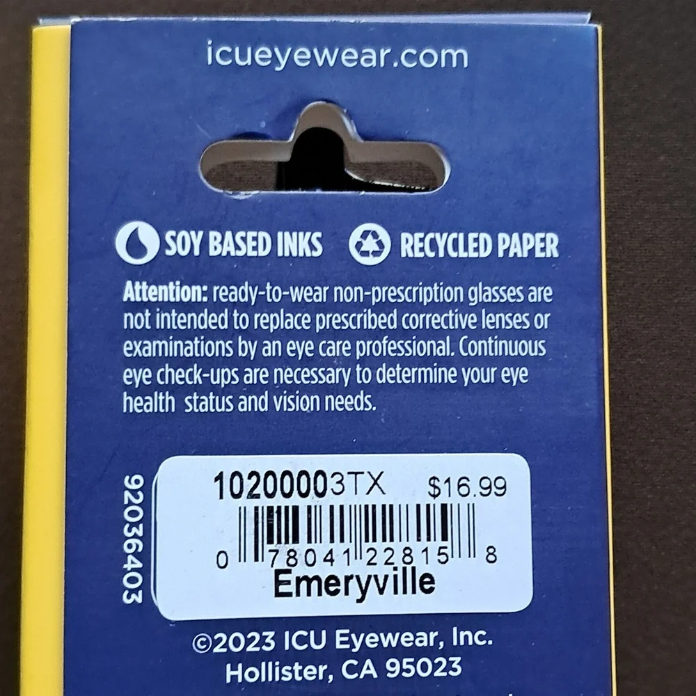 New With Tags ICU Eyewear Scratch Resistant Black Reading Glasses 1.75